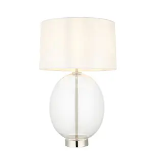 Luminosa Lecce Complete Table Lamp, Bright Nickel Plate, Glass With Vintage White Fabric