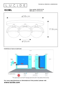 Lucide Isobel Classic Flush Ceiling Light Bathroom 38cm - 3xG9 - IP44 - Black