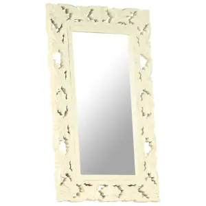 Berkfield Hand Carved Mirror White 80x50 cm Solid Mango Wood