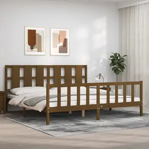 Berkfield Bed Frame with Headboard Honey Brown 200x200 cm Solid Wood