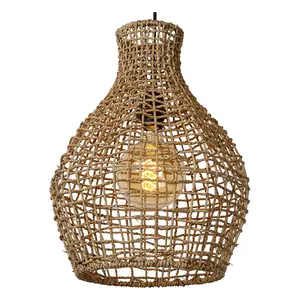 Lucide Alban Scandinavian Rattan Pendant Light 35cm - 1xE27 - Light Wood