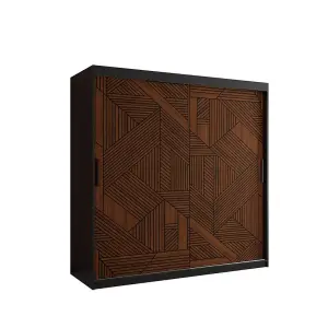 Elegant Marsylia I Sliding Door Wardrobe W1800mm H2000mm D620mm - Black & Dark Walnut, Fully Geometric Design, Ample Storage