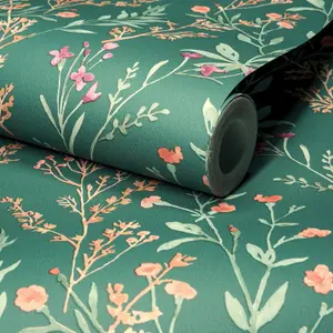 Grandeco Boutique Sprig Leaf PVC-free Eco Wallpaper, Green