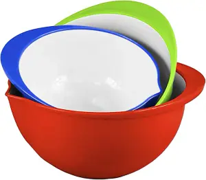 simpa 3PC Plastic Mixing Bowls Set with Pouring Spout: Red, Green & Blue.