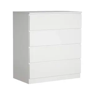 Home Source Lugano White 4 Drawer Chest of Drawers High Gloss Drawer Fronts