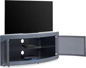 Homeology PANGEA Grey Curved Tru-Corner Beam-Thru Doors for Flat Screens up to 50" TV Cabinet