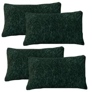 Teddy Fleece 4 x Pillowcase Marl Supersoft Warm Plush Pillow Cover, Dark Green