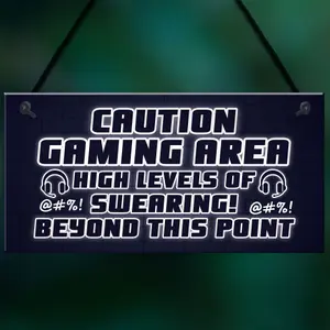 Funny Gaming Sign CAUTION GAMING AREA Plaque Son Birthday Christmas Gift