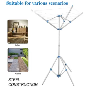 Freestanding Rotary Airer 15M Steel Portable Outdoor Clothes Washing Line Dryer