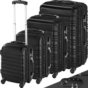 Suitcase Set - 4 hard-shell suitcases with telescopic handle, swivel wheels - black