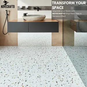 Vinyl Floor Tiles Self Adhesive - 30 Pack To Cover 30 sqft (2.79 sqm) - Square Tile Size 30.5 x 30.5cm - Off-White Terrazzo Effect