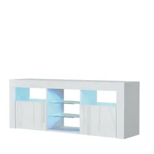 Pulse TV Unit 145cm White with High Gloss Doors and LED Lighting - Creative Furniture