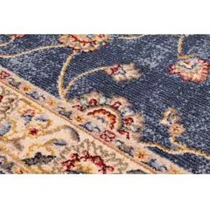 Blue Easy to Clean Bordered Floral Traditional Rug for Living Room, Bedroom, Dining Room - 120cm X 170cm