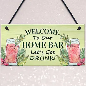 Red Ocean Home Bar Welcome Sign - Hanging Cocktail Bar Signs - Garden Bar Decor Plaques - Novelty Home Bar Accessories Signs