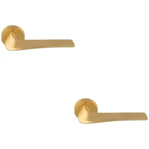 2 PACK - Premium Twisted Bar Door Handle Set - Satin Brass Designer Lever on Round Rose