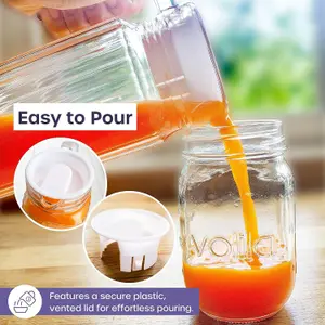 1L Glass Fridge Jug with Lid Clear Water Pitcher with Ribbed Design, Vented Spout & Handle for Juices, Pimms & Everyday Use