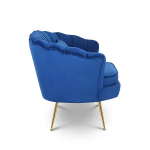 2 Seater Loveseat Small Sofa in Velvet Blue Fabric