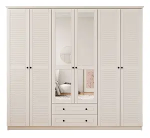 VOLET 6 Door 2 Drawer Mirrored White Wardrobe