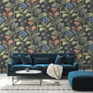 Belgravia Oliana Floral Charcoal Wallpaper 8484