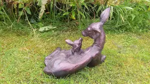 Doe and Baby Fawn Laying Deer Garden Ornament Sculpture Hand Crafted Aluminium