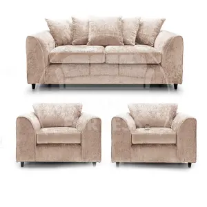 Monaco Chenille Fabric 3 Piece Sofa Set - 3 1 1 Beige