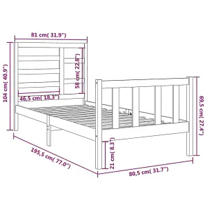 Berkfield Bed Frame Black Solid Wood 75x190 cm 2FT6 Small Single