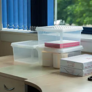 Wham Clip 3x 9L Square Plastic Storage Boxes with Secure Clip Lock Lids. L:29 x W:29 x H:15.5cm Clear/Clear/Clear