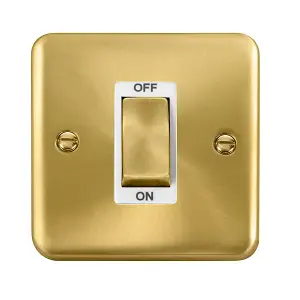 Curved Satin / Brushed Brass 1 Gang Ingot Size 45A Switch - White Trim - SE Home