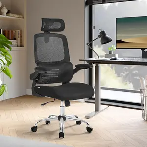 SONGMICS Ergonomic Office Chair, High Back Desk Chair with Foldable Armrests, Mesh Computer Chair, Tilt Function, Ink Black