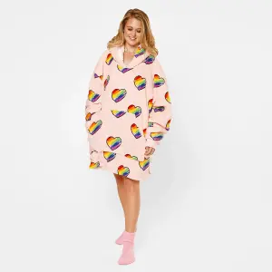 Dreamscene Rainbow Hoodie Blanket Oversized Wearable Fleece Sherpa Jumper, Blush