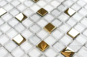 Glass mosaic on mesh for bathroom or kitchen 300mm x 300mm - Frozen Gold