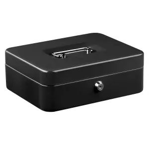 Hardys Metal Cash Box Money Bank Deposit Steel Tin Security Safe Petty Key Lockable - 10" Black