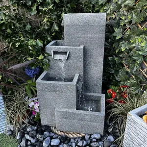 Grey Contemporary 4 Pillars Contemporary Solar Water Feature