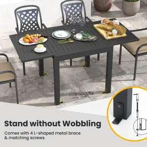 Costway 80-160cm Expandable Patio Dining Table Outdoor Rectangular Aluminum Table for 4-6 Person