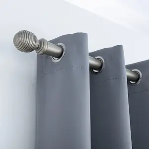 A.Unique Home Ribbed Wooden Curtain Pole with Rings and Fittings - 35mm - 150cm - Antique Silver