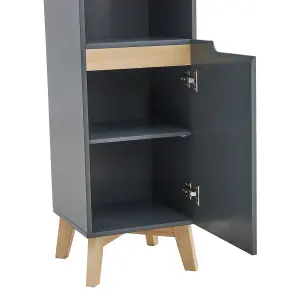 Grey Tall Bathroom Cabinet with Solid Wood Legs 160cm H