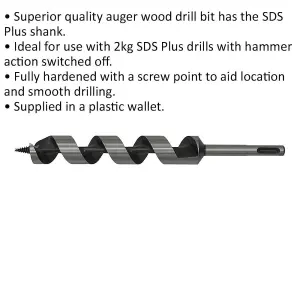 25 x 235mm SDS Plus Auger Wood Drill Bit for Smooth Drilling