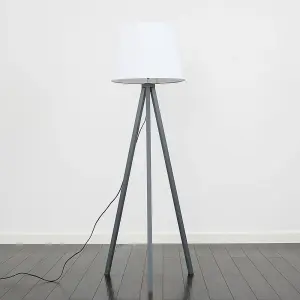 ValueLights Modern Grey Wood Tripod Design Floor Lamp With White Shade