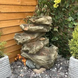 5 Tier Wood Cascade Woodland Mains Plugin Powered Water Feature