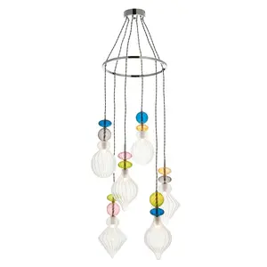 Luminosa April Plate Pendant Ceiling Lamp, Chrome Plate,, Multi Coloured Glass