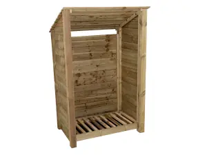 Wooden log store (roof sloping back) W-119cm, H-180cm, D-88cm - natural (light green) finish