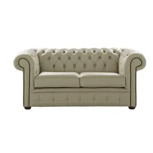 Chesterfield 2 Seater Shelly Ash Leather Sofa Settee Bespoke In Classic Style