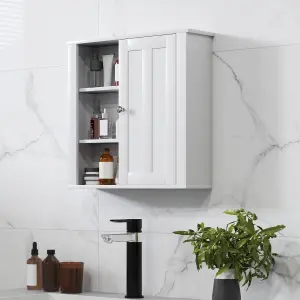 HOMCOM Modern Wall Mounted Bathroom Cabinet with Adjustable Shelves, White