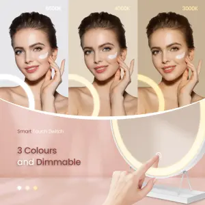 EMKE LED Hollywood Vanity Mirror 400mm Round Makeup Mirror Dressing Table with Dimmable and 3 Colors, White