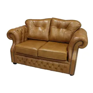 Chesterfield 2 Seater Old English Tan Leather Sofa Bespoke In Era Style