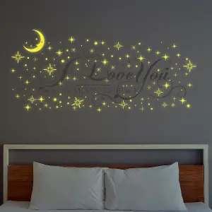 Valentines Quote Love Stars Glow Dark Moon Wall Stickers Decoration 107cm x 46cm Glow in Dark Stickers Stock Clearance