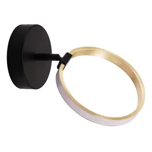 Modern Fully Adjustable Gold Ring LED Ceiling or Wall Light with Mat Black Base