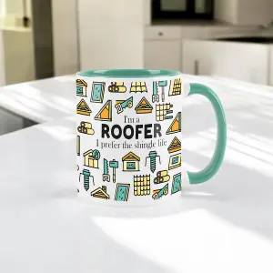 Purely Home Roofer Mug Fun Trades Gift - White and Turquoise Coffee/Tea Present Mug Gift