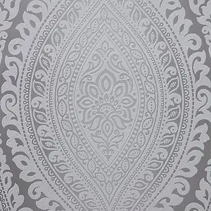 Celosi Grey Metallic effect Damask Textured Wallpaper