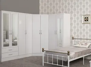 Nevada 2 Door Corner Wardrobe in White Gloss Finish